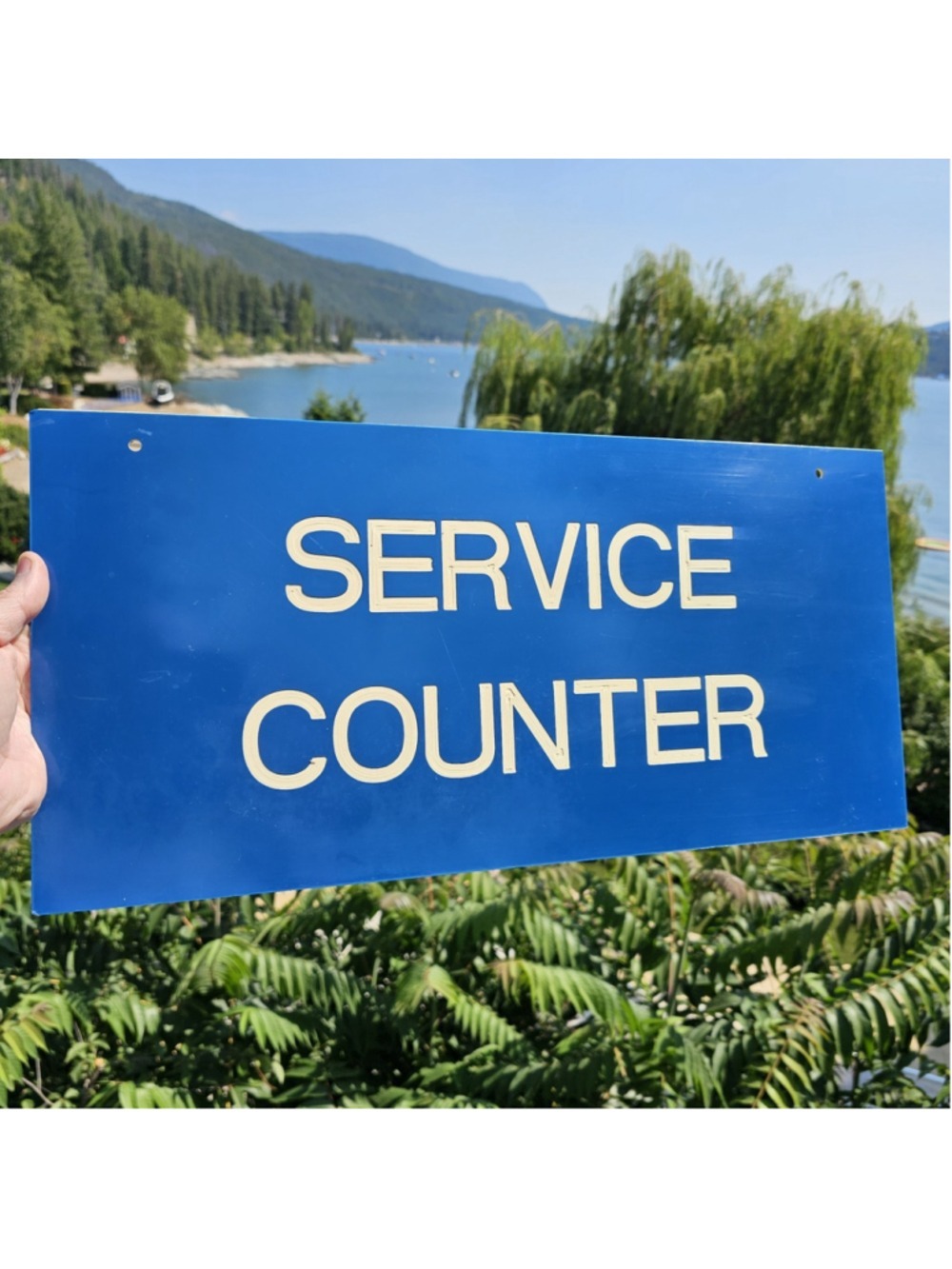 1990s Service Counter Sign Blue & White 21 x 10 Inch Vintage Automotive Repair